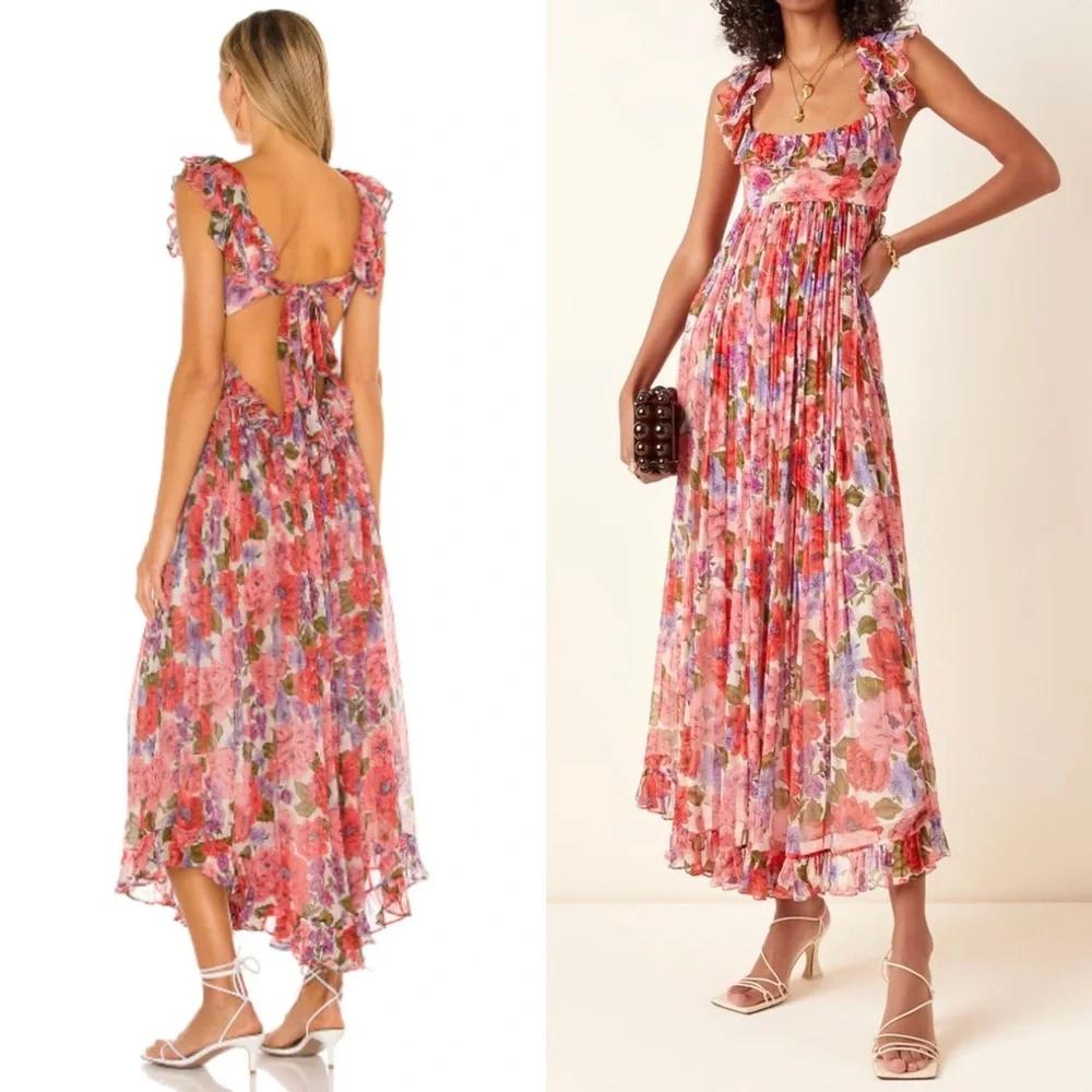 ZIMMERMANN Silk Floral Print Sleeveless Empire Waist Tie Back Lovestruck Dress M - Picture 11 of 16